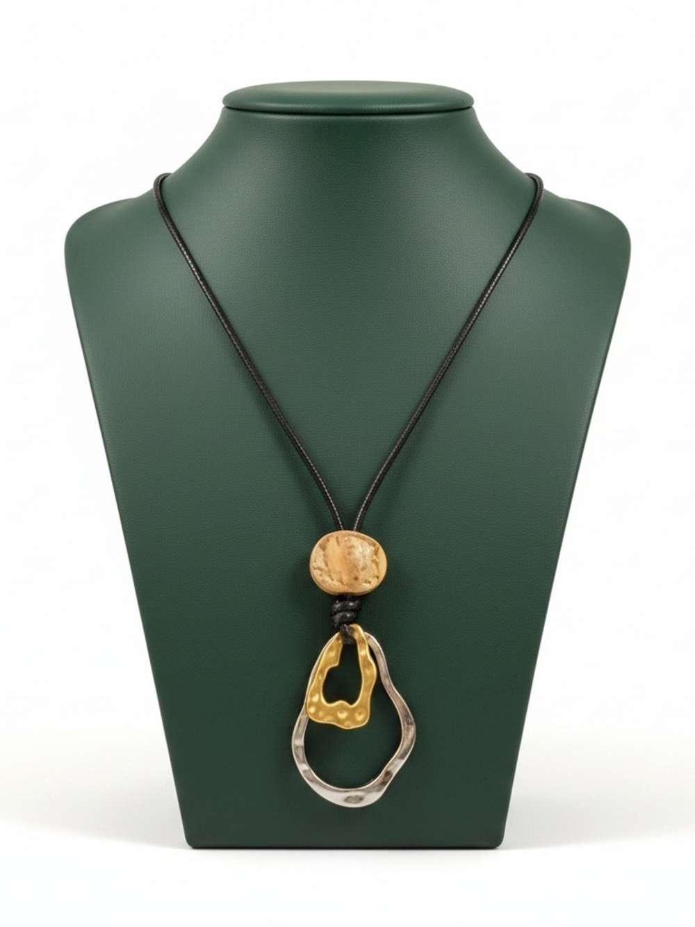 Gold and Silver Pendant Necklace on Black Cord